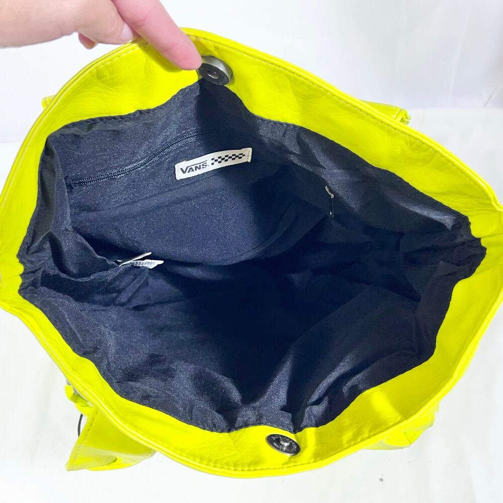 Vans Shoulder Tote Bag Purse Yellow Neon Post Up Zippers Snap Button New - Picture 7 of 12